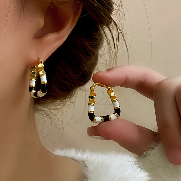 14K Gold-Plated Elegant Enamel Dripping Geometric Earrings