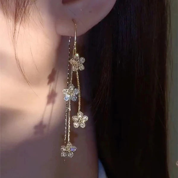 14K Gold-plated Exquisite Flower Threader Earrings