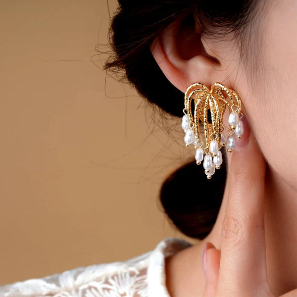 14K Gold-Plated Pearl Firework Tassel Earrings