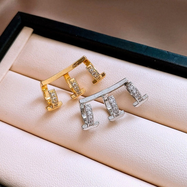 14K Gold-Plated Zircon Multi-Layer Ear Clip Earrings ( 1 Pair )