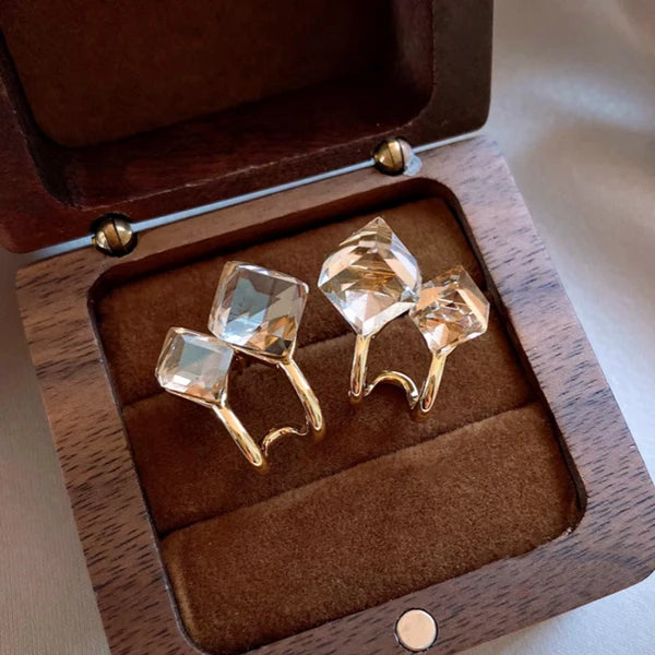 14K Gold-Plated Elegant Double-Layer Zircon Square Diamond Stud Earrings