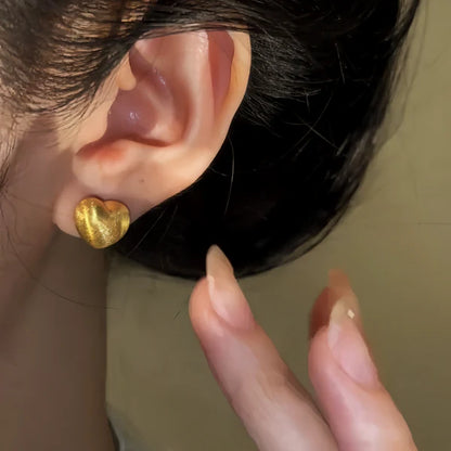 14K Gold-Pated Brushed Heart Stud Earrings