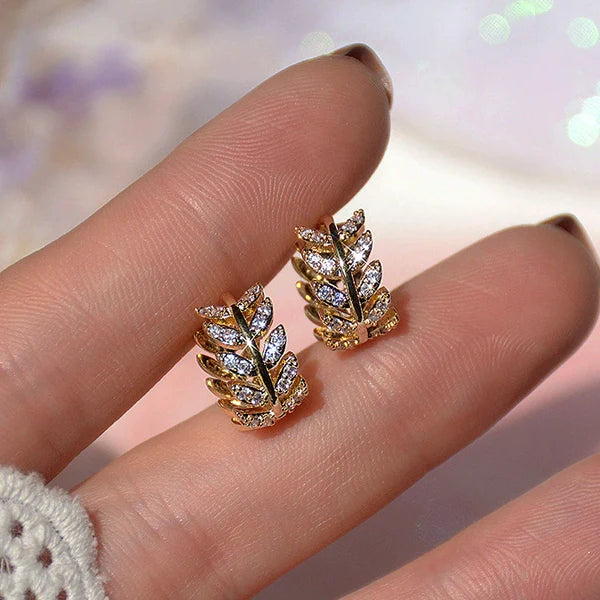14K Gold-Plated Elegant Zircon Wheat Hoop Earrings