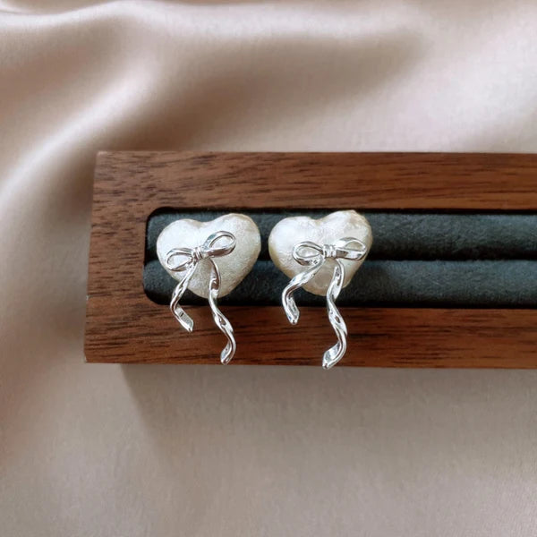 14K Gold-Plated Heart Bow Stud Earrings