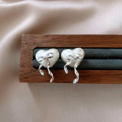 14K Gold-Plated Heart Bow Stud Earrings