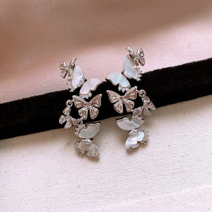 14K Gold-Plated Zircon Butterfly Tassel Earrings