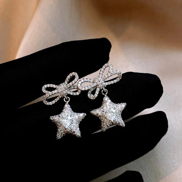 14K Gold-Plated Zircon Butterfly Bow Star Earrings