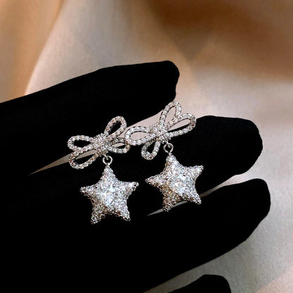 14K Gold-Plated Zircon Butterfly Bow Star Earrings
