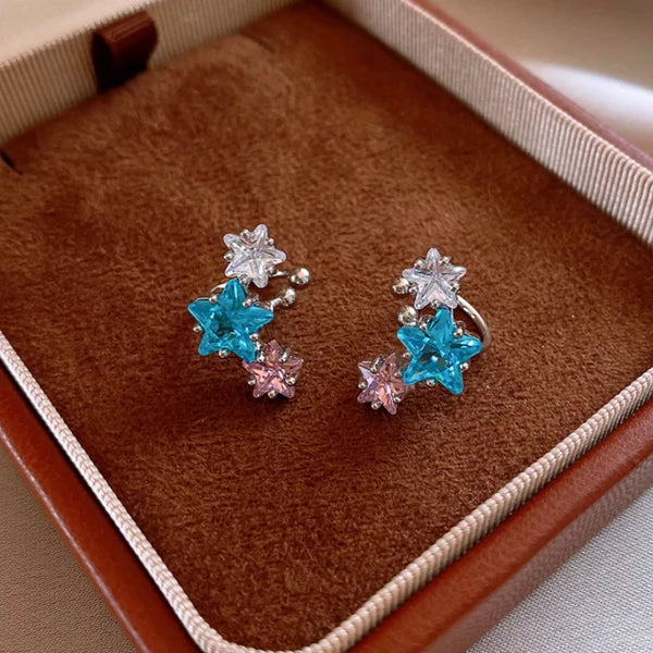 14K Gold-Plated Elegant Zircon Diamond Star Pearl Jacket Earrings And Ear Clips