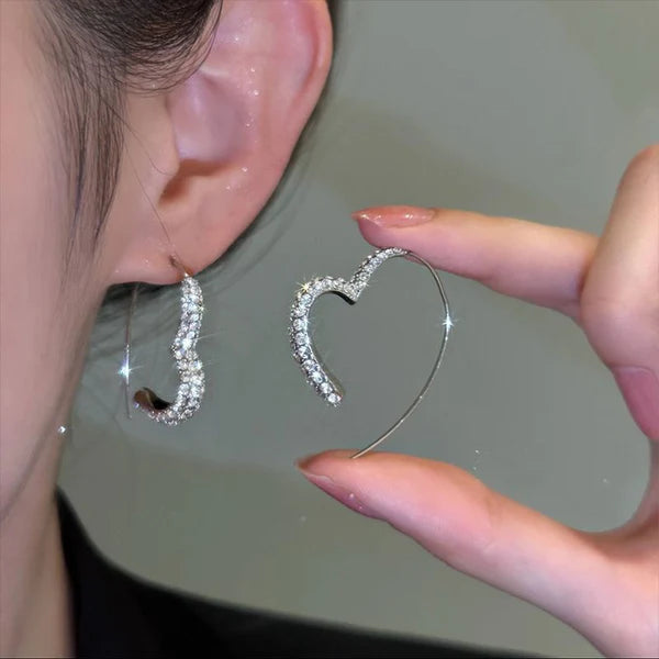 Heart Design Bling Heart Threader Earrings
