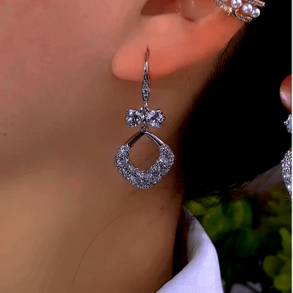 14K Gold-Plated Zircon Bow Water Drop Ear Hook Earrings