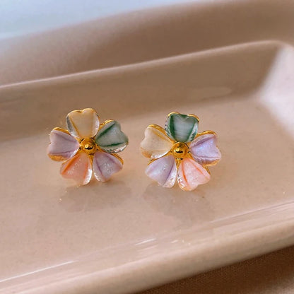 14K Gold-Plated Colorful Flower Stud Earrings