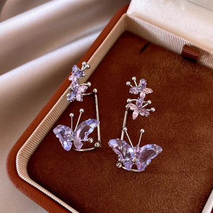 14K Gold-Plated Purple Zircon Butterfly Ear Clips ( 1 Pair )