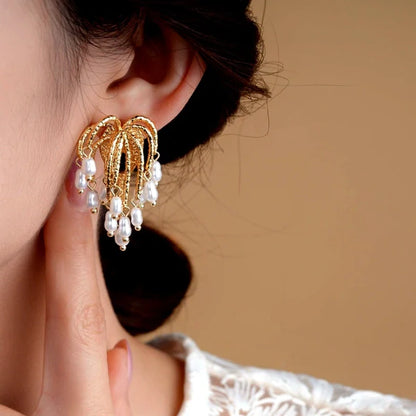 14K Gold-Plated Pearl Firework Tassel Earrings