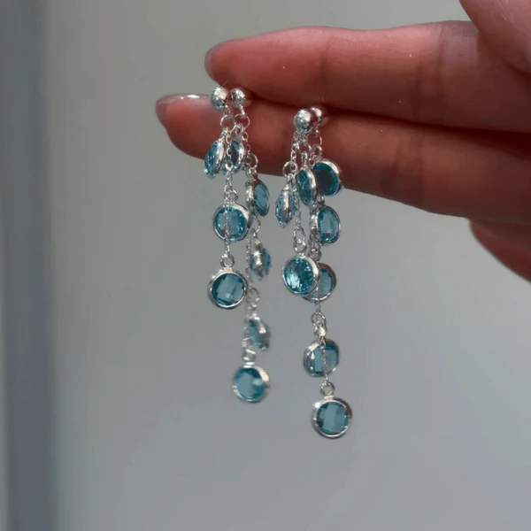 14K Gold-Plated Zircon Water Drop Tassel Earrings