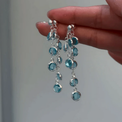 14K Gold-Plated Zircon Water Drop Tassel Earrings