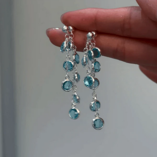14K Gold-Plated Zircon Water Drop Tassel Earrings