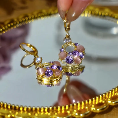 14K Gold-Plated Purple Diamond Geometric Earrings