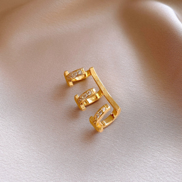 14K Gold-Plated Zircon Multi-Layer Ear Clip Earrings ( 1 Pair )