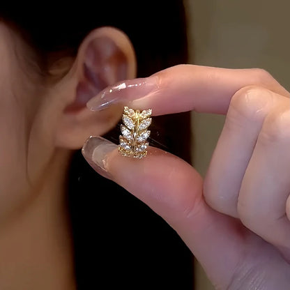 14K Gold-Plated Elegant Zircon Wheat Hoop Earrings