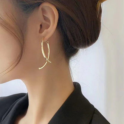 14K Gold-plated Simple Line Cross Earrings