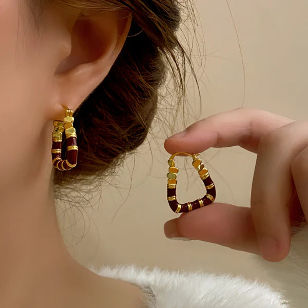 14K Gold-Plated Elegant Enamel Dripping Geometric Earrings